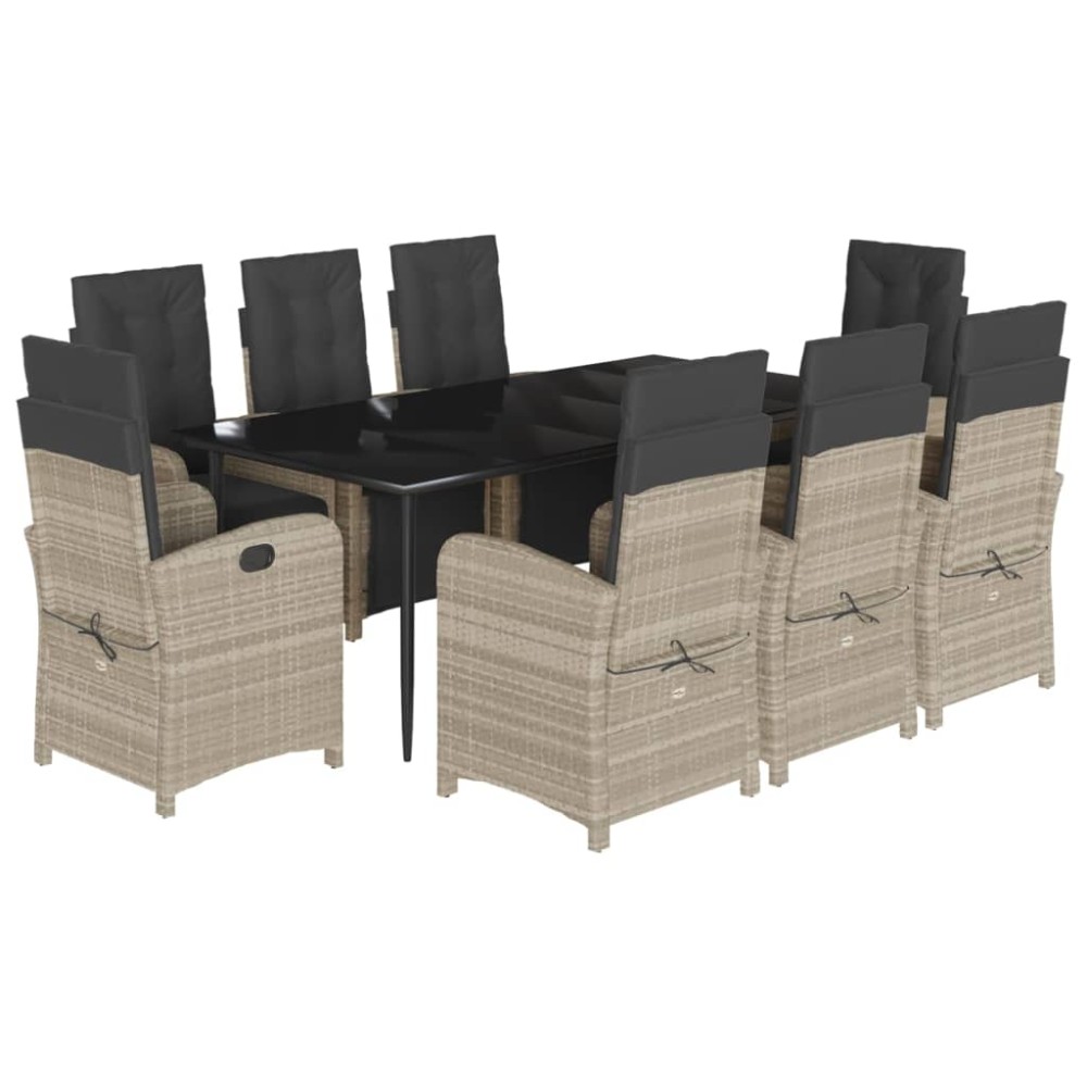 vidaXL Set mobilier grădină cu perne, 9 piese, gri deschis, poliratan