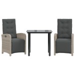 vidaXL Set bistro cu perne, 3 piese, gri deschis, poliratan