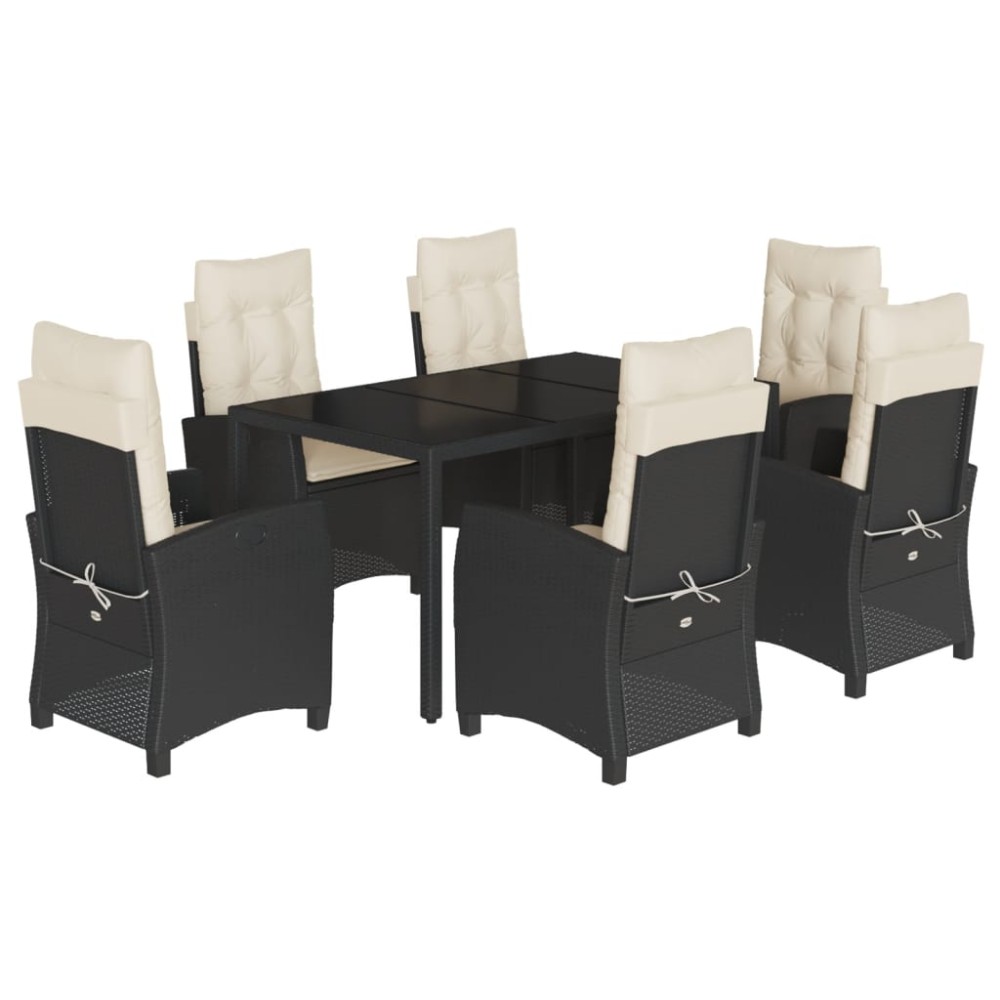 vidaXL Set mobilier de grădină cu perne, 7 piese, negru, poliratan