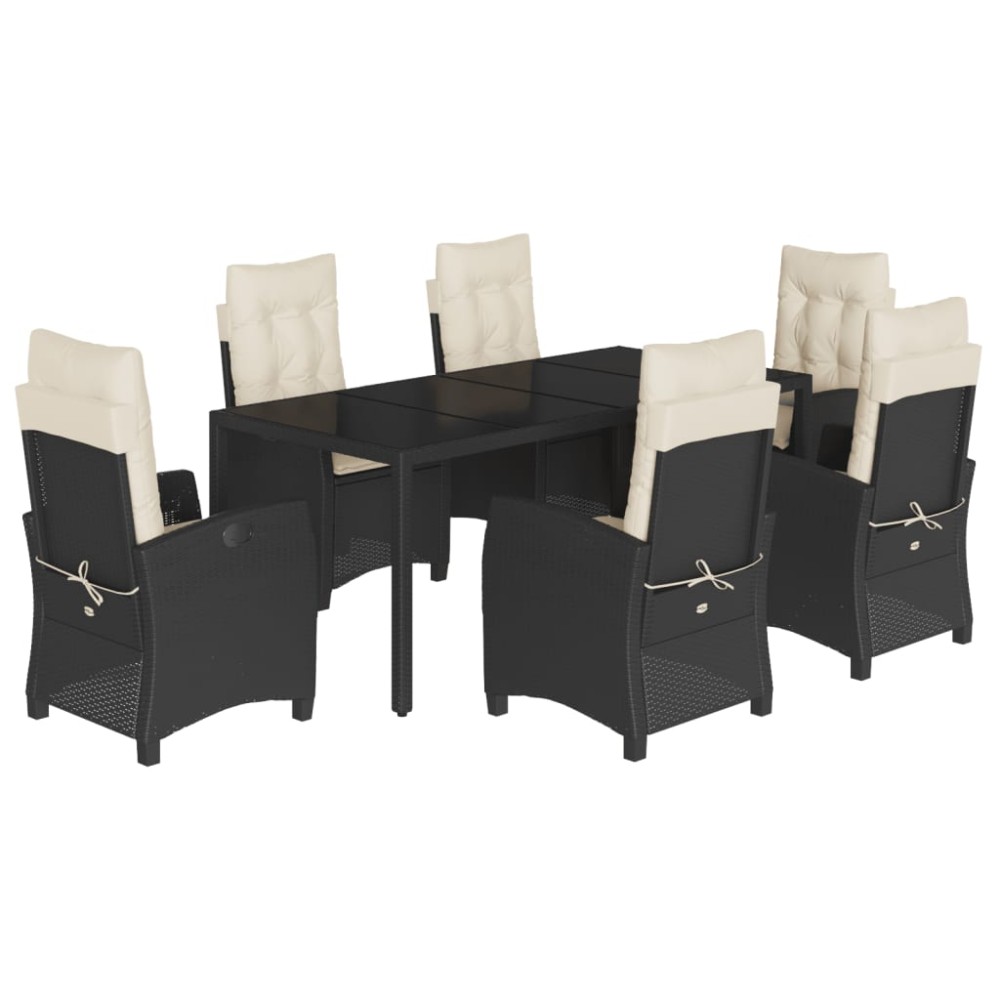 vidaXL Set mobilier de grădină cu perne, 7 piese, negru, poliratan