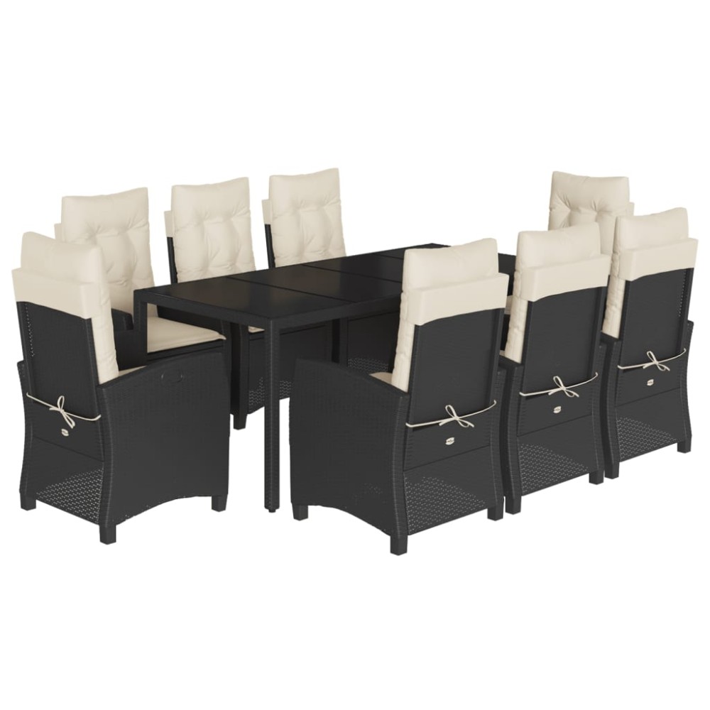 vidaXL Set mobilier de grădină cu perne, 9 piese, negru, poliratan