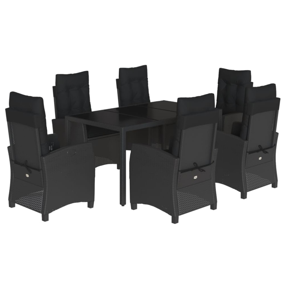 vidaXL Set mobilier de grădină cu perne, 7 piese, negru, poliratan
