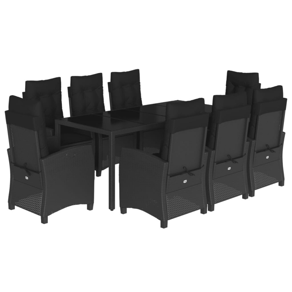 vidaXL Set mobilier de grădină cu perne, 9 piese, negru, poliratan