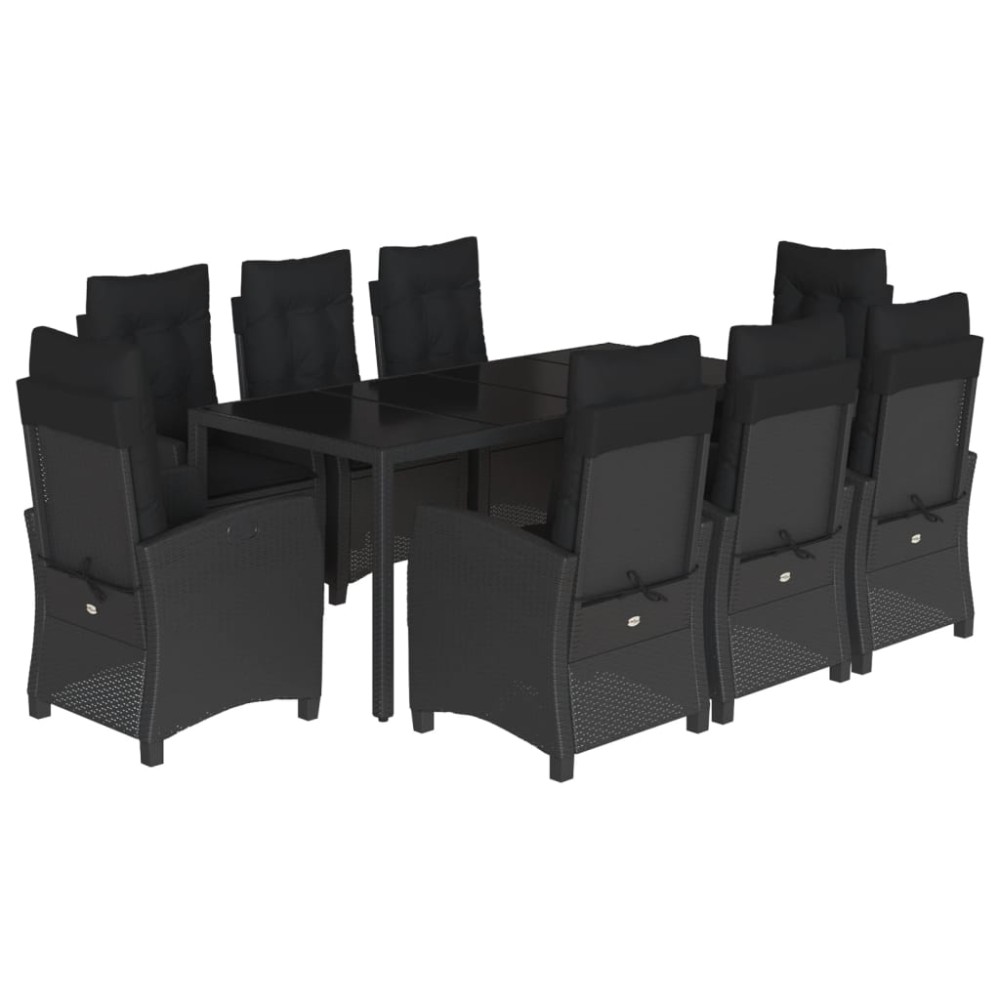 vidaXL Set mobilier de grădină cu perne, 9 piese, negru, poliratan
