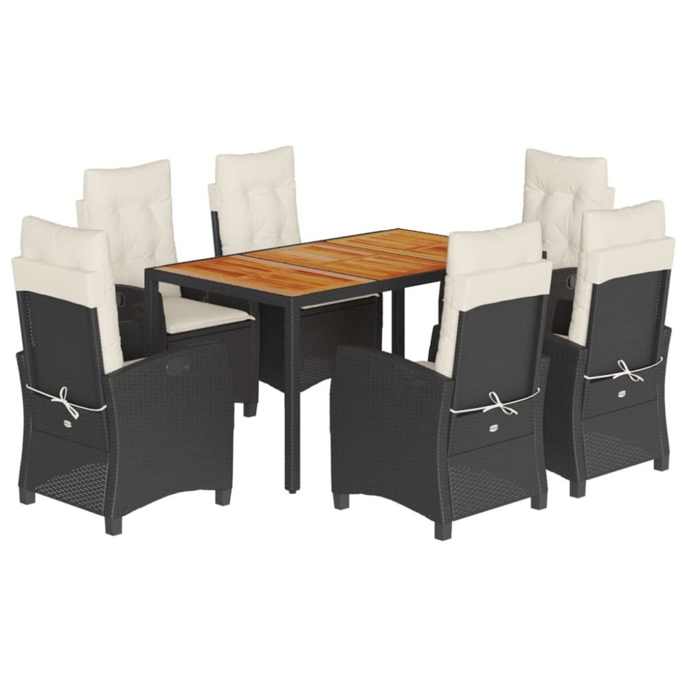 vidaXL Set mobilier de grădină cu perne, 7 piese, negru, poliratan