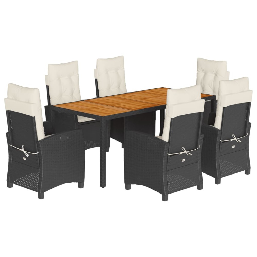 vidaXL Set mobilier de grădină cu perne, 7 piese, negru, poliratan