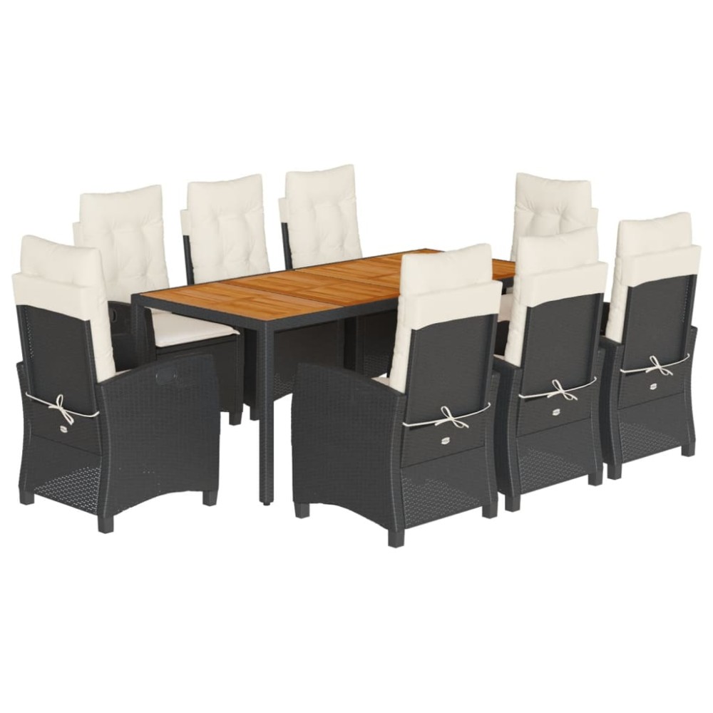 vidaXL Set mobilier de grădină cu perne, 9 piese, negru, poliratan