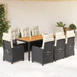 vidaXL Set mobilier de grădină cu perne, 9 piese, negru, poliratan vidaXL Set mobilier de grădină cu perne, 9 piese, negru, poliratan
