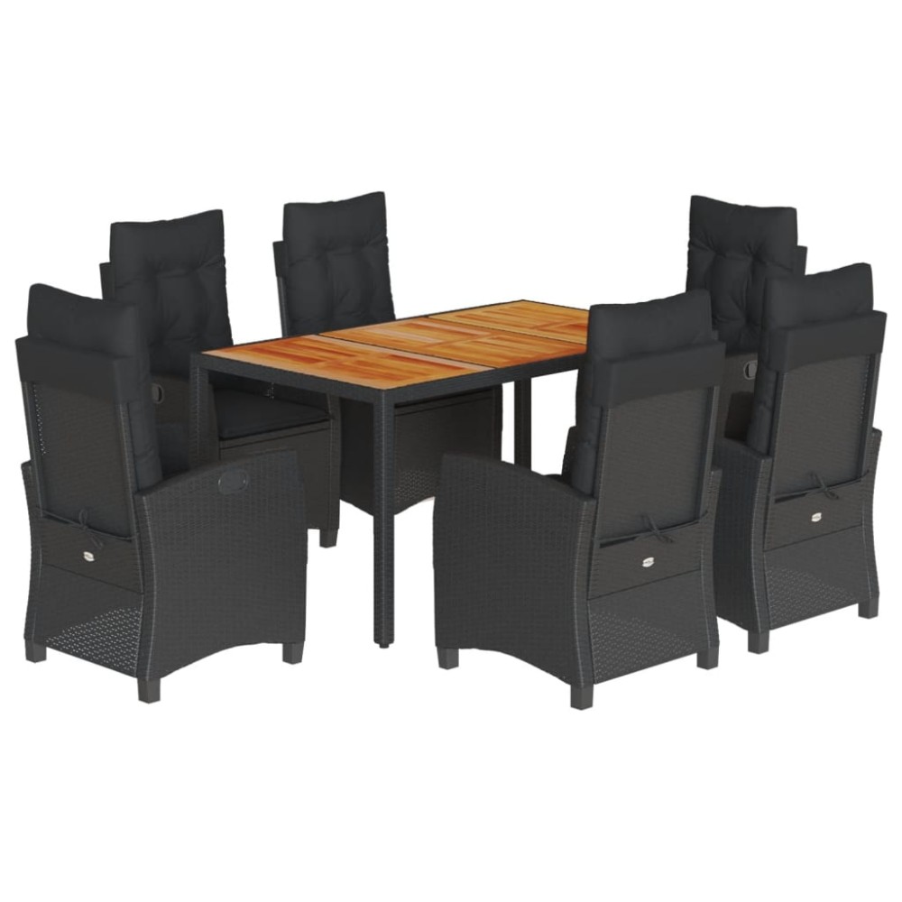 vidaXL Set mobilier de grădină cu perne, 7 piese, negru, poliratan