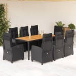 vidaXL Set mobilier de grădină cu perne, 9 piese, negru, poliratan vidaXL Set mobilier de grădină cu perne, 9 piese, negru, poliratan