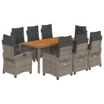 vidaXL Set mobilier grădină cu perne, 9 piese, gri, poliratan