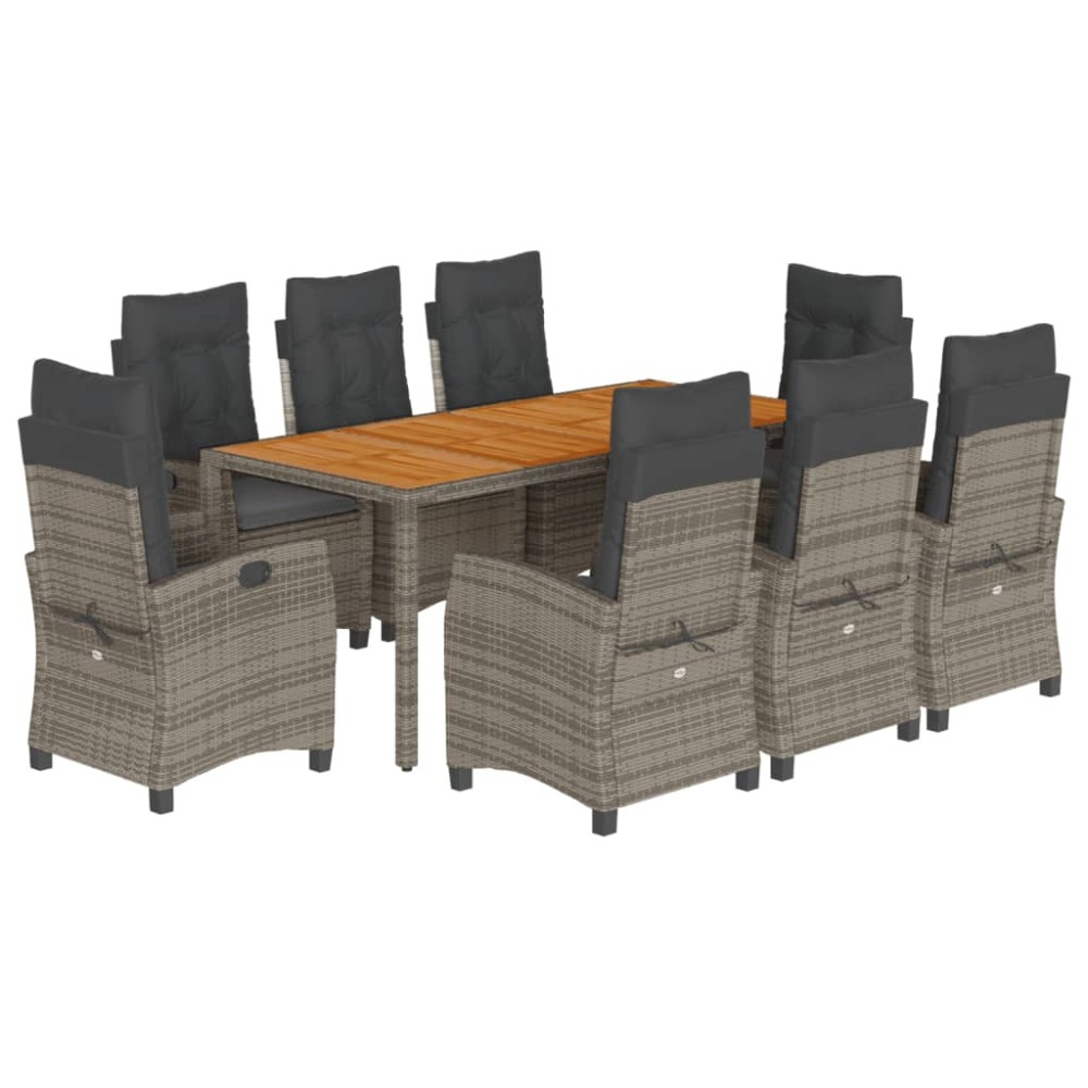 vidaXL Set mobilier grădină cu perne, 9 piese, gri, poliratan