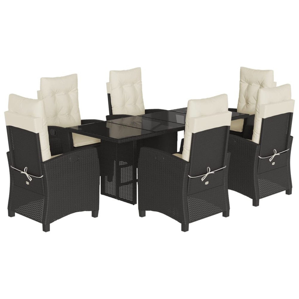 vidaXL Set mobilier de grădină cu perne, 7 piese, negru, poliratan