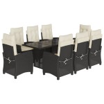 vidaXL Set mobilier de grădină cu perne, 9 piese, negru, poliratan
