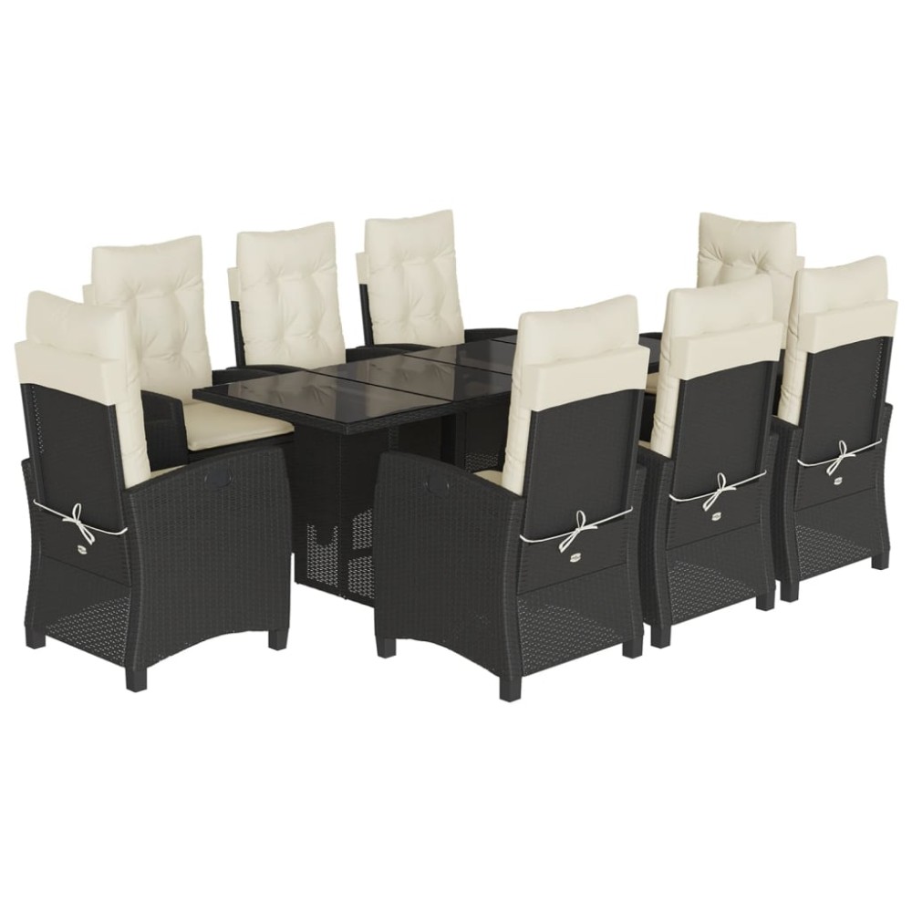 vidaXL Set mobilier de grădină cu perne, 9 piese, negru, poliratan