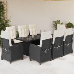 vidaXL Set mobilier de grădină cu perne, 9 piese, negru, poliratan vidaXL Set mobilier de grădină cu perne, 9 piese, negru, poliratan