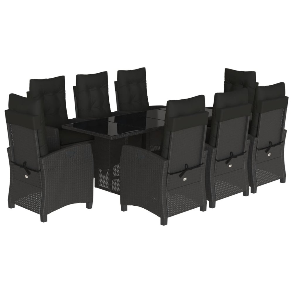 vidaXL Set mobilier de grădină cu perne, 9 piese, negru, poliratan