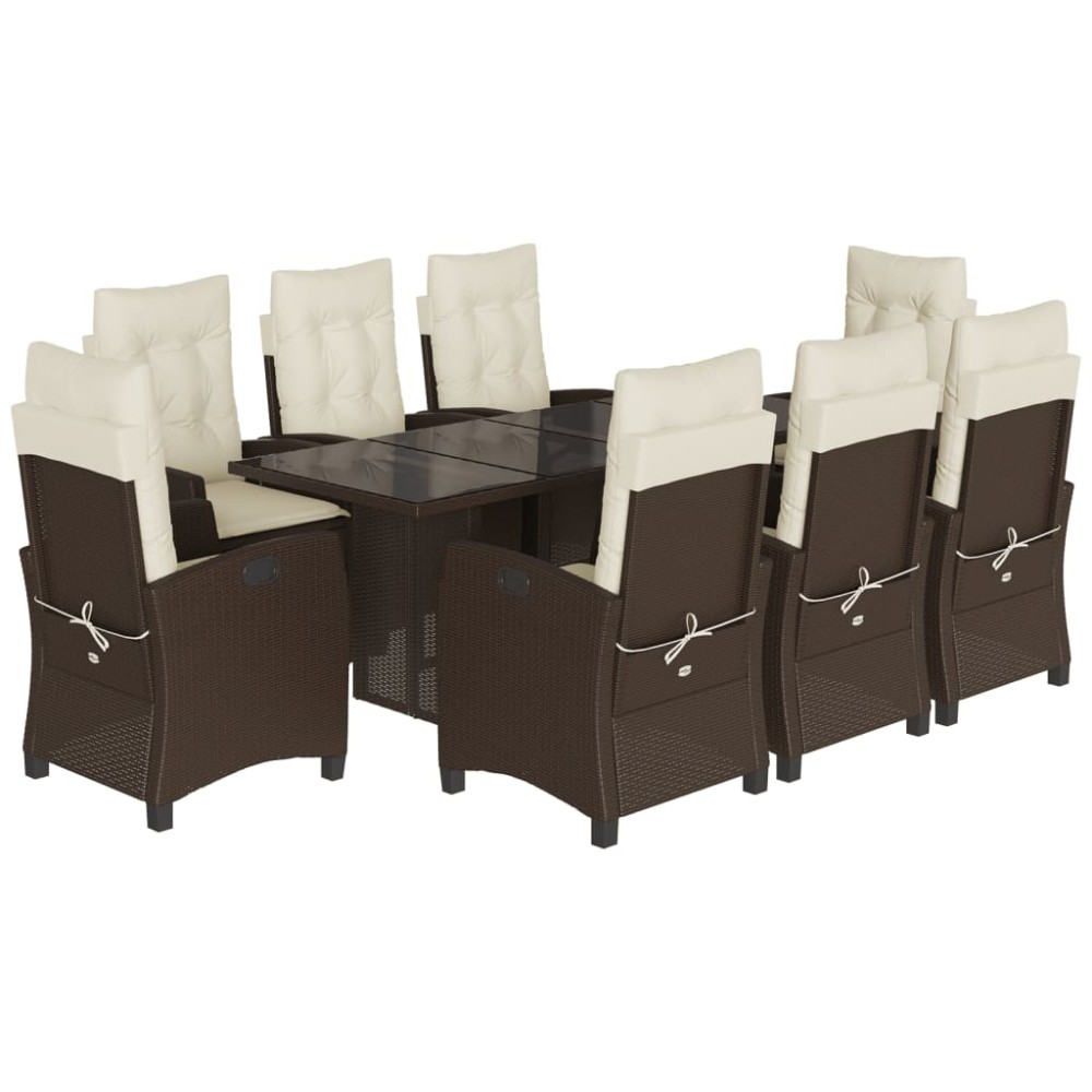 vidaXL Set mobilier de grădină cu perne, 9 piese, maro, poliratan