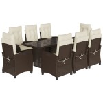 vidaXL Set mobilier de grădină cu perne, 9 piese, maro, poliratan