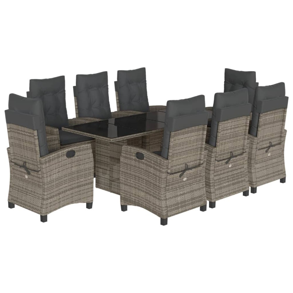 vidaXL Set mobilier grădină cu perne, 9 piese, gri, poliratan