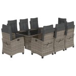 vidaXL Set mobilier grădină cu perne, 9 piese, gri, poliratan