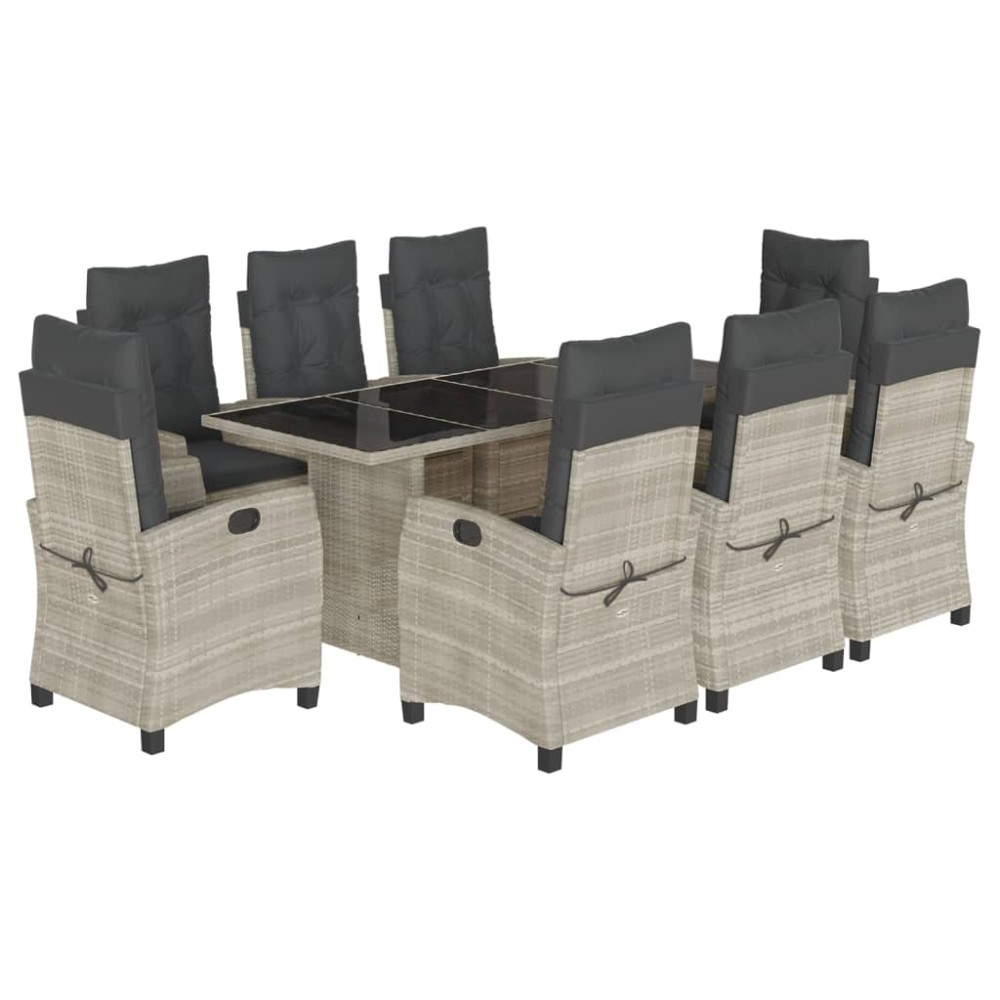 vidaXL Set mobilier grădină cu perne, 9 piese, gri deschis, poliratan