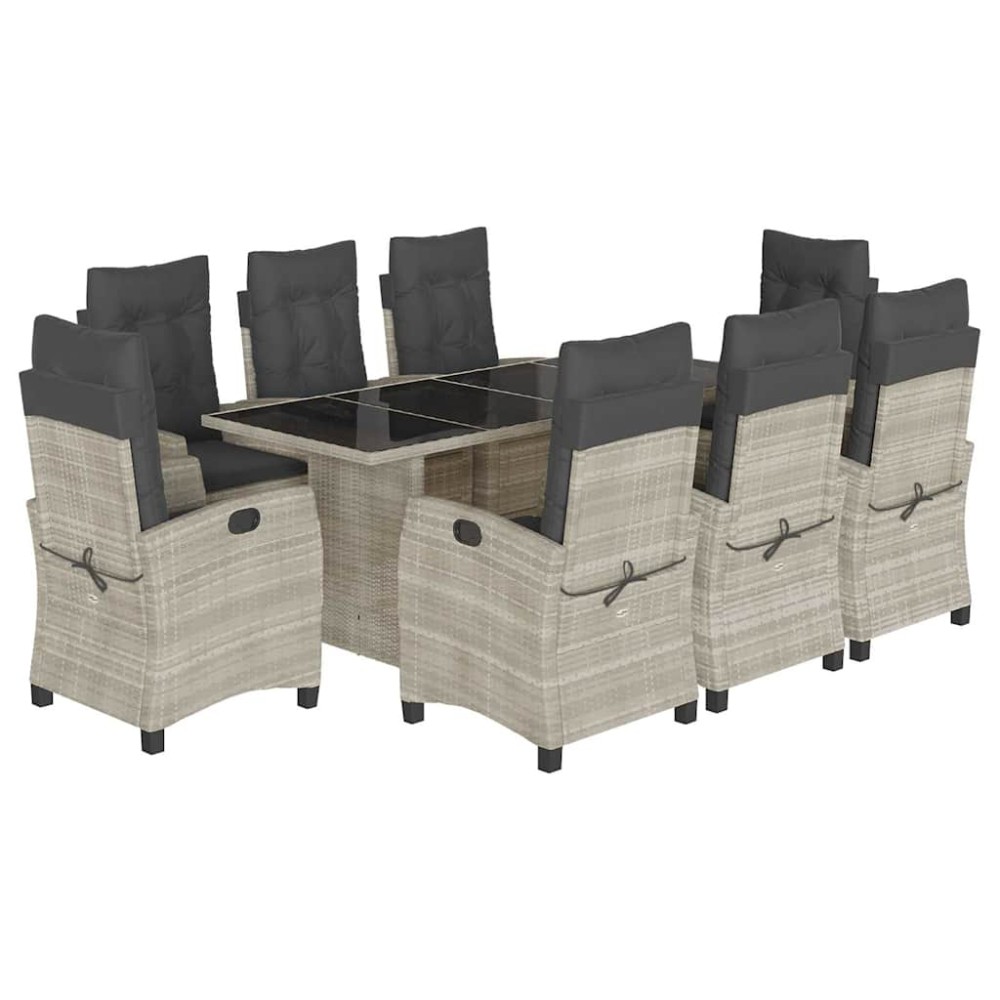 vidaXL Set mobilier grădină cu perne, 9 piese, gri deschis, poliratan