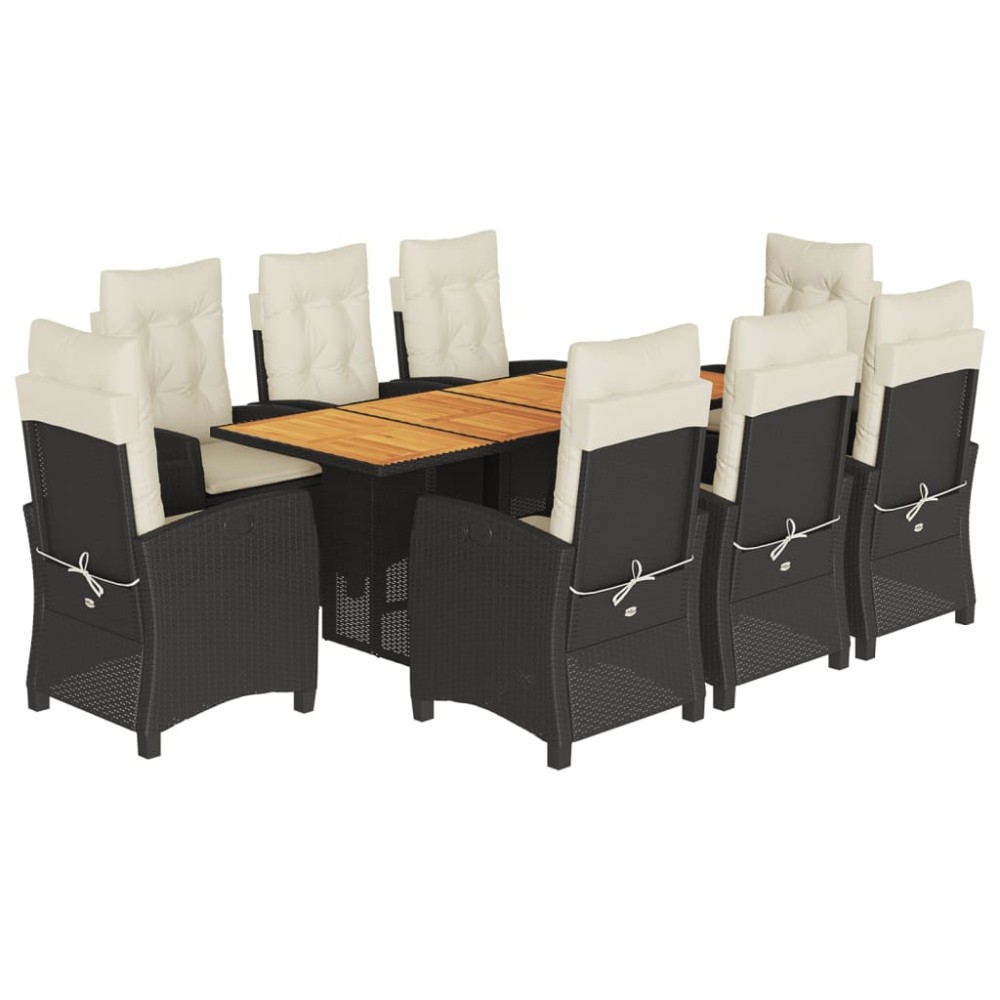 vidaXL Set mobilier de grădină cu perne, 9 piese, negru, poliratan