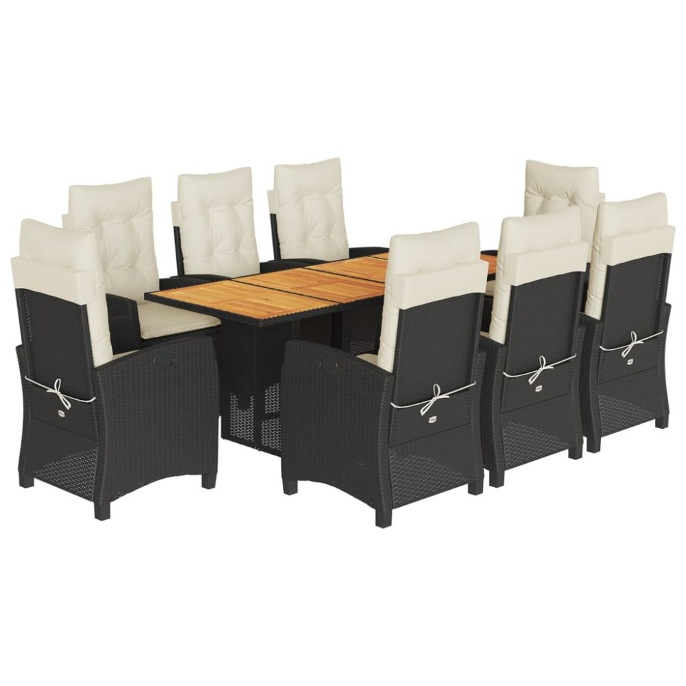vidaXL Set mobilier de grădină cu perne, 9 piese, negru, poliratan