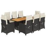 vidaXL Set mobilier de grădină cu perne, 9 piese, negru, poliratan