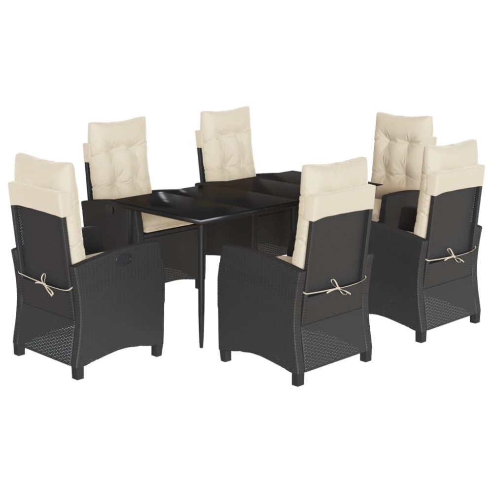 vidaXL Set mobilier de grădină cu perne, 7 piese, negru, poliratan