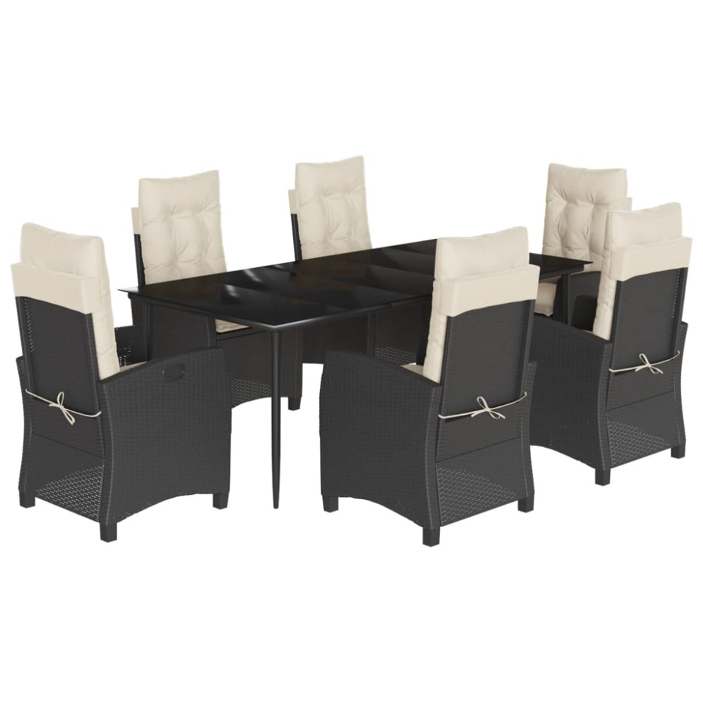 vidaXL Set mobilier de grădină cu perne, 7 piese, negru, poliratan