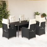 vidaXL Set mobilier de grădină cu perne, 7 piese, negru, poliratan vidaXL Set mobilier de grădină cu perne, 7 piese, negru, poliratan
