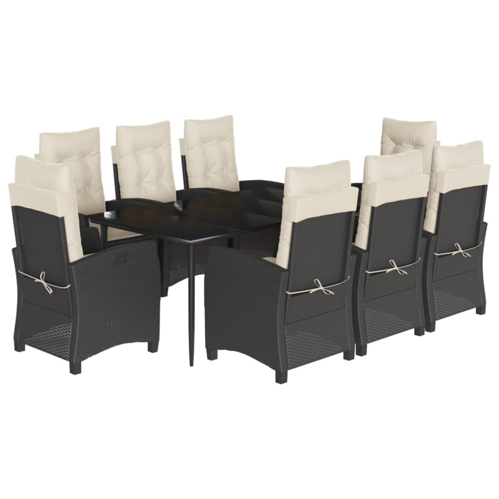 vidaXL Set mobilier de grădină cu perne, 9 piese, negru, poliratan