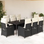 vidaXL Set mobilier de grădină cu perne, 9 piese, negru, poliratan vidaXL Set mobilier de grădină cu perne, 9 piese, negru, poliratan