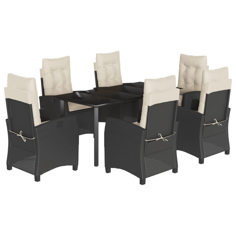 vidaXL Set mobilier de grădină cu perne, 7 piese, negru, poliratan