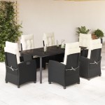 vidaXL Set mobilier de grădină cu perne, 7 piese, negru, poliratan vidaXL Set mobilier de grădină cu perne, 7 piese, negru, poliratan