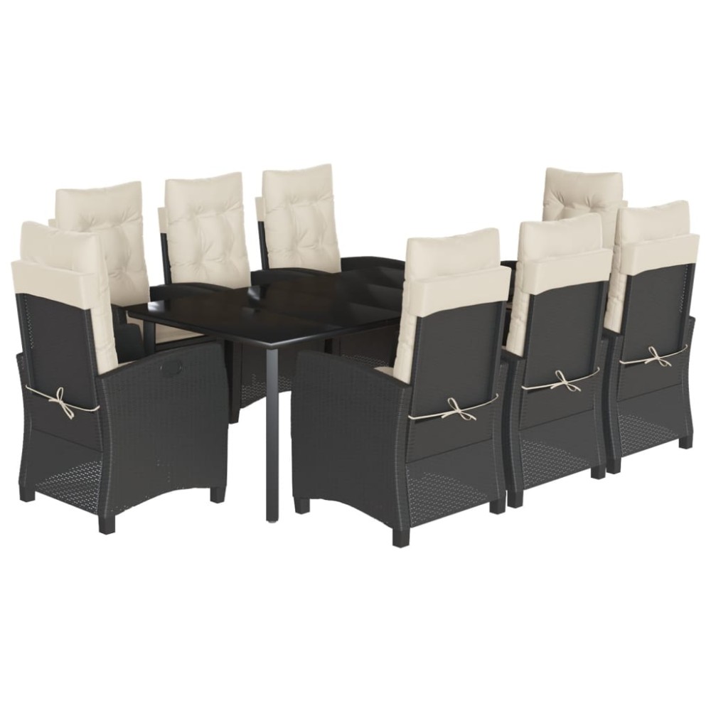 vidaXL Set mobilier de grădină cu perne, 9 piese, negru, poliratan