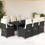 vidaXL Set mobilier de grădină cu perne, 9 piese, negru, poliratan vidaXL Set mobilier de grădină cu perne, 9 piese, negru, poliratan