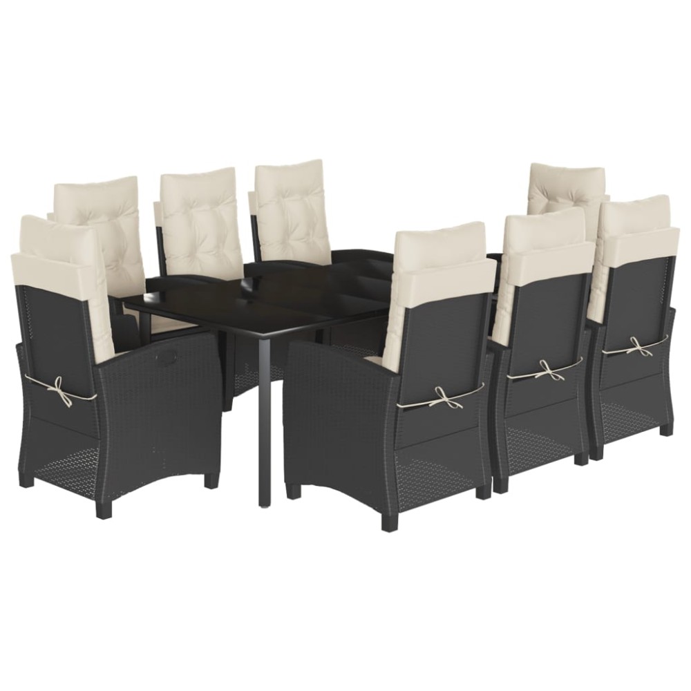 vidaXL Set mobilier de grădină cu perne, 9 piese, negru, poliratan