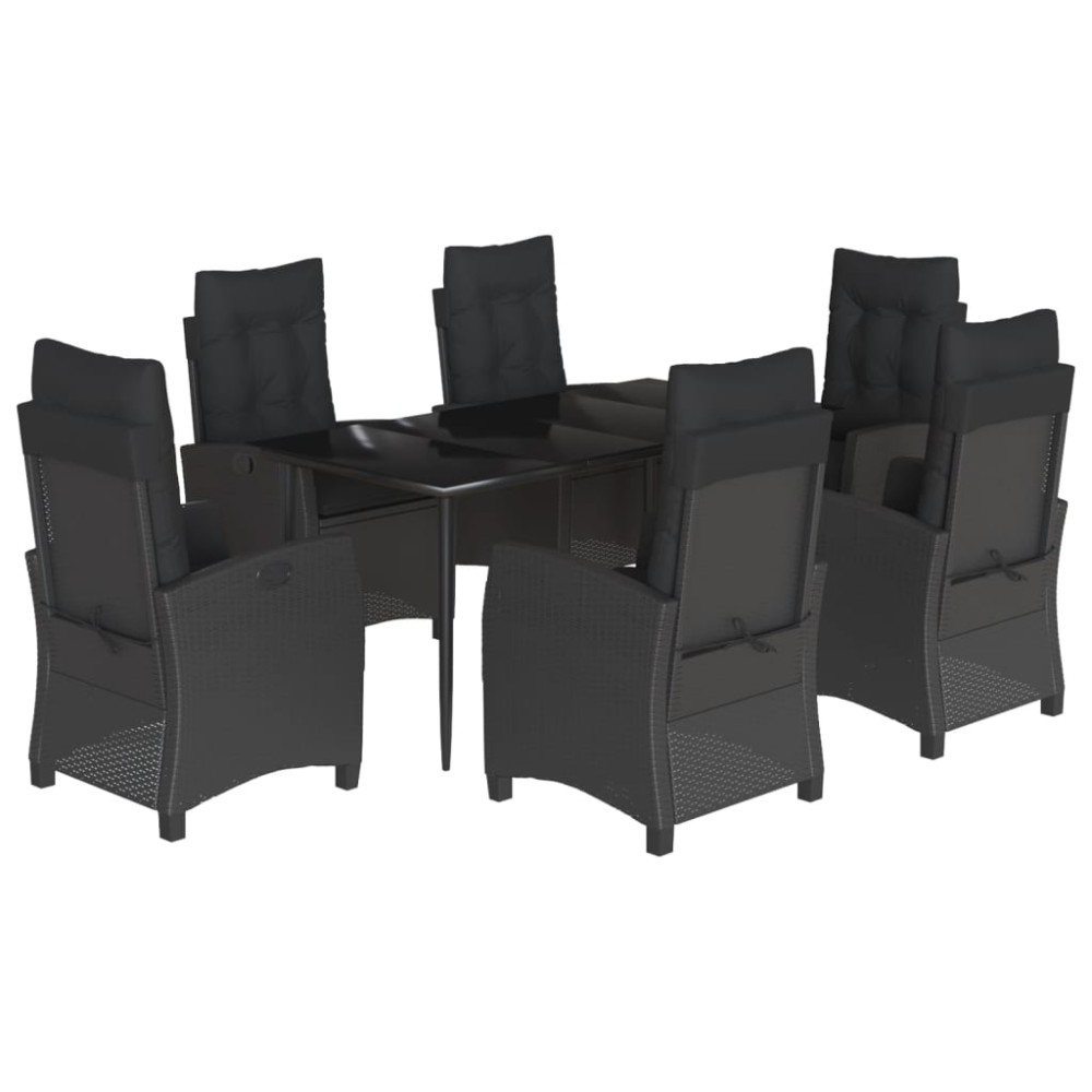 vidaXL Set mobilier de grădină cu perne, 7 piese, negru, poliratan