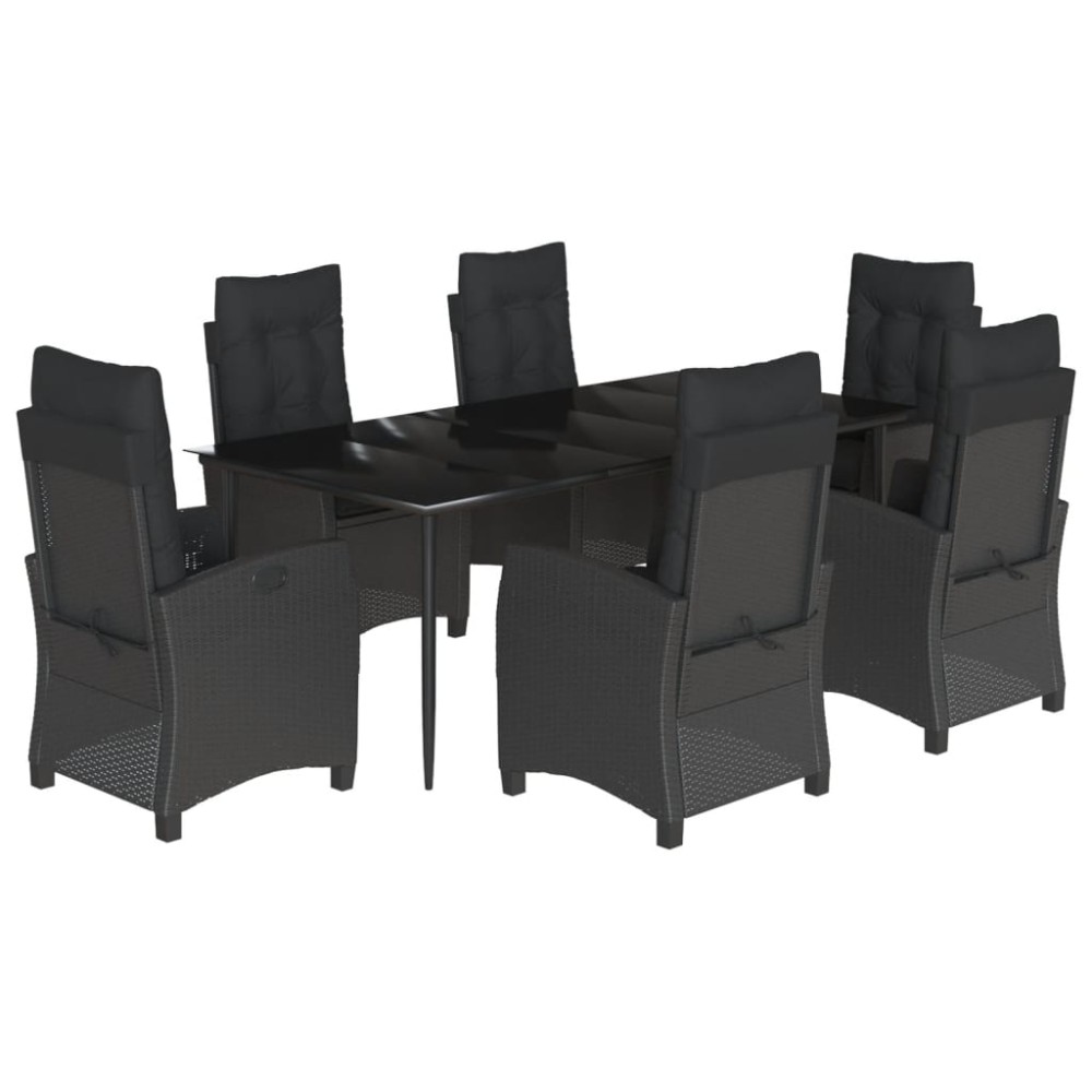 vidaXL Set mobilier de grădină cu perne, 7 piese, negru, poliratan