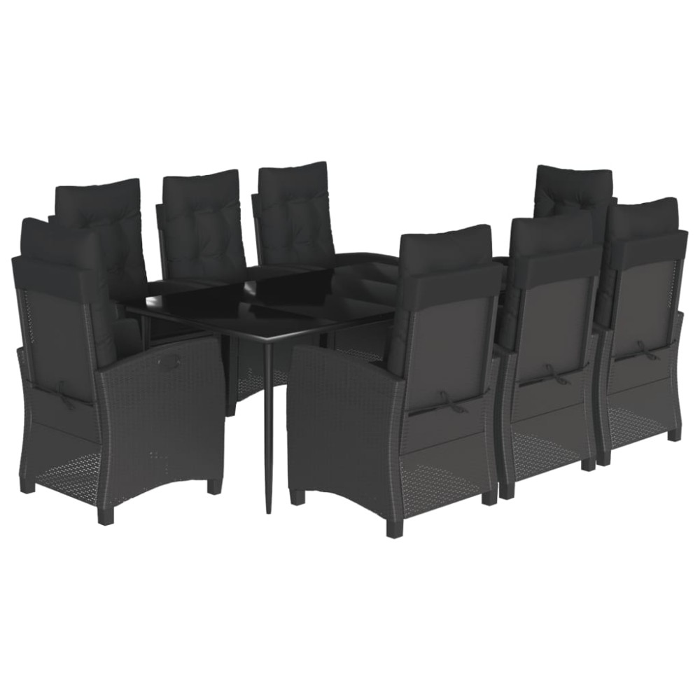 vidaXL Set mobilier de grădină cu perne, 9 piese, negru, poliratan