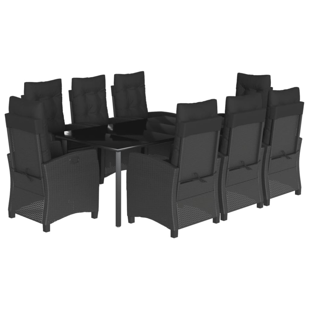 vidaXL Set mobilier de grădină cu perne, 9 piese, negru, poliratan