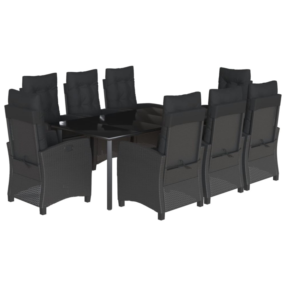 vidaXL Set mobilier de grădină cu perne, 9 piese, negru, poliratan