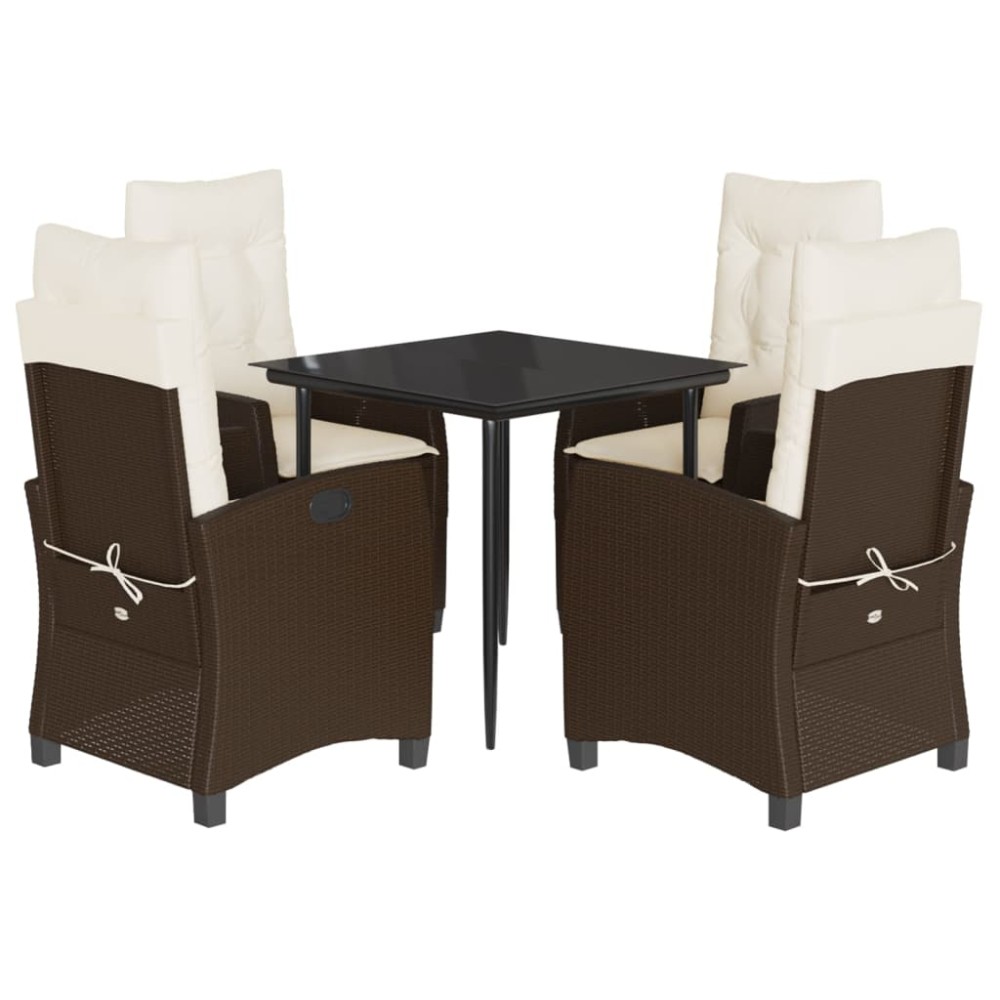 vidaXL Set mobilier de grădină, 5 piese, cu perne, maro, poliratan