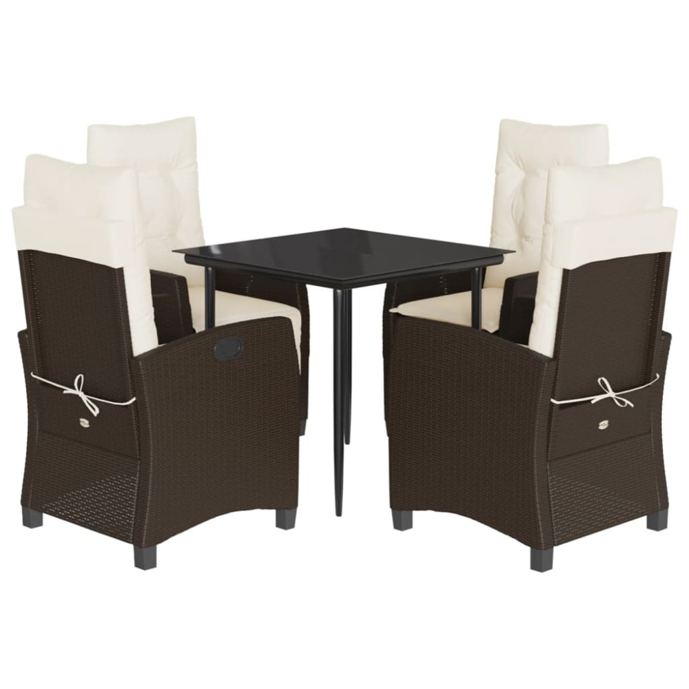 vidaXL Set mobilier de grădină, 5 piese, cu perne, maro, poliratan