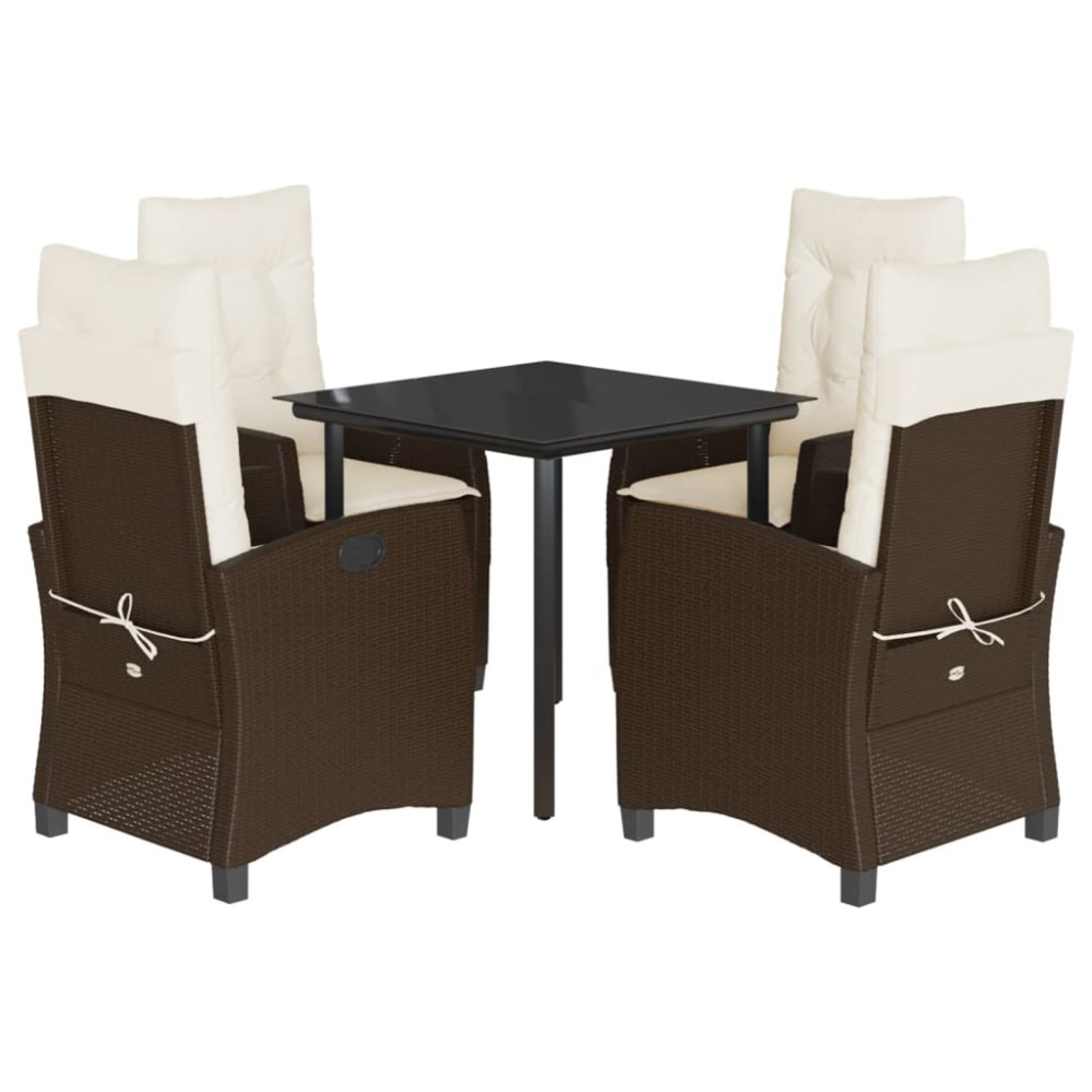 vidaXL Set mobilier de grădină, 5 piese, cu perne, maro, poliratan