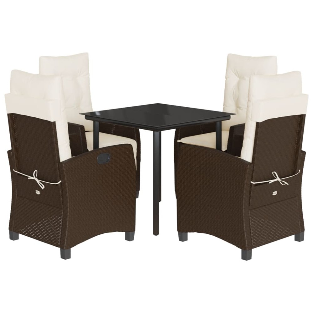 vidaXL Set mobilier de grădină, 5 piese, cu perne, maro, poliratan