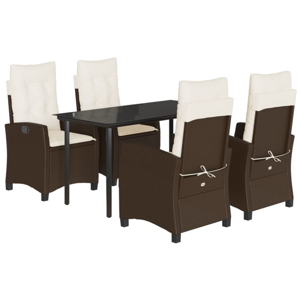 vidaXL Set mobilier de grădină, 5 piese, cu perne, maro, poliratan